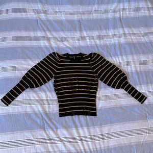Who What Wear Balloon/Puffed-sleeved Knit Striped Sweater